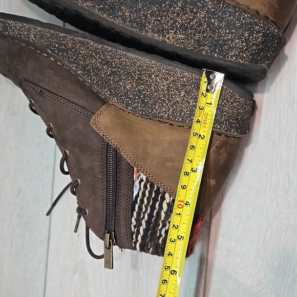 Aetrex Jolie Brown Leather Ankle Boots Colorful Knit Cuff Wedge Shoes 10.5-11 - Picture 10 of 14